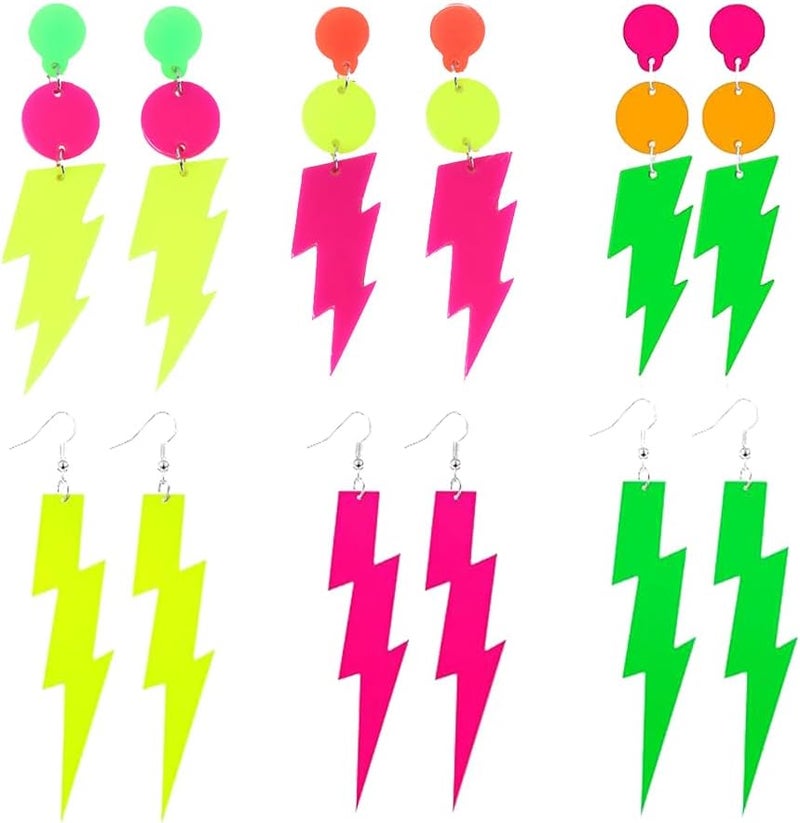 Modpide 80s Neon Earrings Hollow Lightning Bolt Halloween Punk Retro Earrings for Women 80's Party Accessories - Image 1